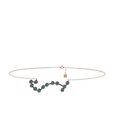 Scorpio Halhal - Yeşil kuvars 925 ayar siyah rodyum kaplama gümüş bilezik (20 cm rose altın rolo zincir) #1phut25