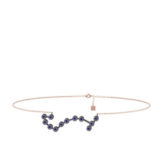 Lab safir 925 ayar siyah rodyum kaplama gümüş bilezik (20 cm rose altın rolo zincir)