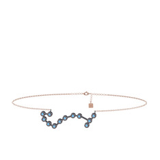 Scorpio Halhal - Akuamarin 925 ayar siyah rodyum kaplama gümüş bilezik (20 cm rose altın rolo zincir) #uluz2d