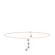 Pembe kuvars 18 ayar beyaz altın bilezik (20 cm gümüş rolo zincir)