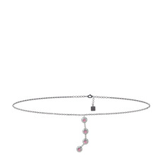 Pembe kuvars 8 ayar beyaz altın bilezik (20 cm gümüş rolo zincir)