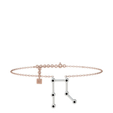 Gemini Halhal - Siyah zirkon 18 ayar beyaz altın bilezik (20 cm gümüş rolo zincir) #10aitbt