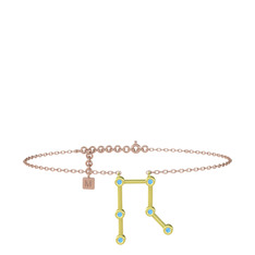 Gemini Halhal - Akuamarin 18 ayar altın bilezik (20 cm rose altın rolo zincir) #11fi69o