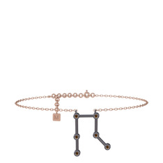 Gemini Halhal - Dumanlı kuvars 925 ayar siyah rodyum kaplama gümüş bilezik (20 cm rose altın rolo zincir) #178xf93