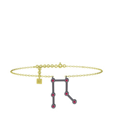 Rodolit garnet 925 ayar siyah rodyum kaplama gümüş bilezik (20 cm altın rolo zincir)