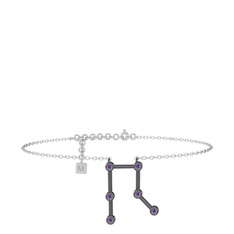 Gemini Halhal - Ametist 925 ayar siyah rodyum kaplama gümüş bilezik (20 cm beyaz altın rolo zincir) #1oirfg0