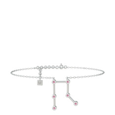 Pembe kuvars 18 ayar beyaz altın bilezik (20 cm beyaz altın rolo zincir)