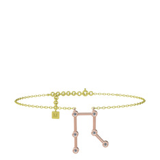 Pırlanta 14 ayar rose altın bilezik (0.066 karat, 20 cm gümüş rolo zincir)