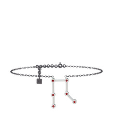 Garnet 18 ayar beyaz altın bilezik (20 cm gümüş rolo zincir)