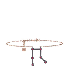 Gemini Halhal - Rodolit garnet 925 ayar siyah rodyum kaplama gümüş bilezik (20 cm rose altın rolo zincir) #ojgzrw