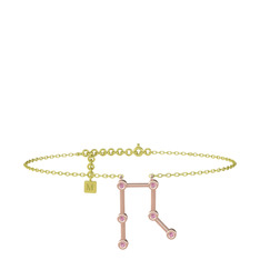 Pembe kuvars 14 ayar rose altın bilezik (20 cm altın rolo zincir)