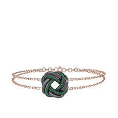 Arvia Bilezik - Yeşil kuvars 925 ayar siyah rodyum kaplama gümüş bilezik (40 cm rose altın rolo zincir) #10o0n7u