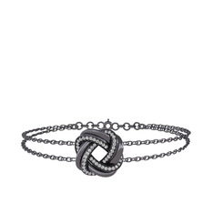 Swarovski 925 ayar siyah rodyum kaplama gümüş bilezik (40 cm gümüş rolo zincir)