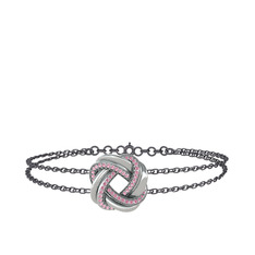 Arvia Bilezik - Pembe kuvars 18 ayar beyaz altın bilezik (40 cm gümüş rolo zincir) #16kxyuy