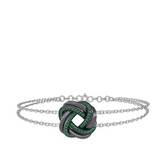 Arvia Bilezik - Yeşil kuvars 925 ayar siyah rodyum kaplama gümüş bilezik (40 cm beyaz altın rolo zincir) #172430e
