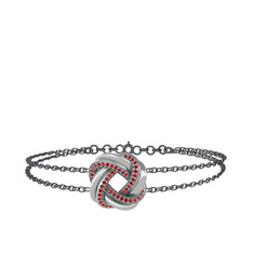 Garnet 14 ayar beyaz altın bilezik (40 cm gümüş rolo zincir)