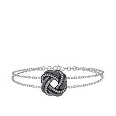 Swarovski 925 ayar siyah rodyum kaplama gümüş bilezik (40 cm beyaz altın rolo zincir)