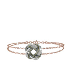 Peridot 18 ayar beyaz altın bilezik (40 cm rose altın rolo zincir)