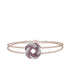 Rodolit garnet 925 ayar gümüş bilezik (40 cm rose altın rolo zincir)