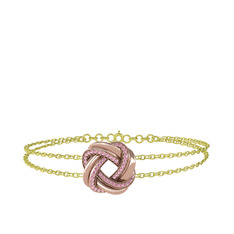 Pembe kuvars 8 ayar rose altın bilezik (40 cm altın rolo zincir)