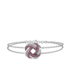 Rodolit garnet 14 ayar beyaz altın bilezik (40 cm beyaz altın rolo zincir)