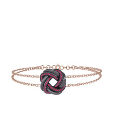 Rodolit garnet 925 ayar siyah rodyum kaplama gümüş bilezik (40 cm rose altın rolo zincir)