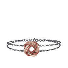 Garnet 8 ayar rose altın bilezik (40 cm gümüş rolo zincir)