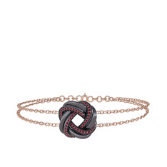 Arvia Bilezik - Kök yakut 925 ayar siyah rodyum kaplama gümüş bilezik (40 cm rose altın rolo zincir) #ku9fj0