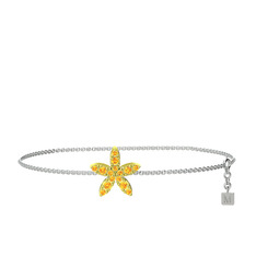 Yasemin Çiçeği Bilezik - Sitrin 8 ayar altın bilezik (40 cm gümüş rolo zincir) #14678ab