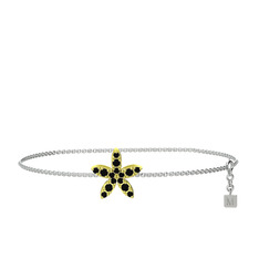 Yasemin Çiçeği Bilezik - Siyah zirkon 925 ayar altın kaplama gümüş bilezik (40 cm beyaz altın rolo zincir) #147milb