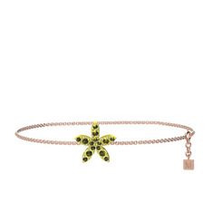Yasemin Çiçeği Bilezik - Peridot 14 ayar altın bilezik (40 cm gümüş rolo zincir) #164hft4