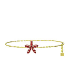 Yasemin Çiçeği Bilezik - Garnet 8 ayar rose altın bilezik (40 cm altın rolo zincir) #189ghpc