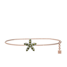Yasemin Çiçeği Bilezik - Peridot 18 ayar beyaz altın bilezik (40 cm rose altın rolo zincir) #1cwrrzc