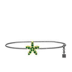 Yasemin Çiçeği Bilezik - Yeşil kuvars 18 ayar altın bilezik (40 cm gümüş rolo zincir) #1cxd4fb