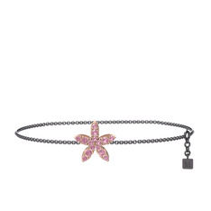 Yasemin Çiçeği Bilezik - Pembe kuvars 14 ayar rose altın bilezik (40 cm gümüş rolo zincir) #1g6ef7d
