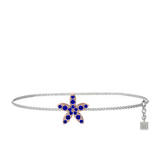 Lab safir 14 ayar rose altın bilezik (40 cm beyaz altın rolo zincir)