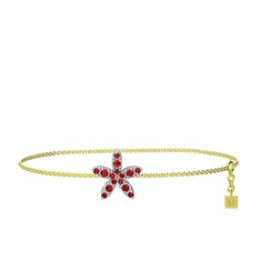 Yasemin Çiçeği Bilezik - Garnet 14 ayar beyaz altın bilezik (40 cm altın rolo zincir) #1gm825r