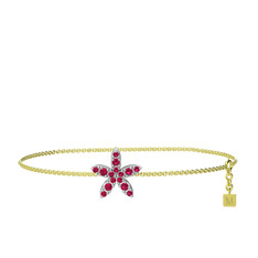 Rodolit garnet 14 ayar beyaz altın bilezik (40 cm altın rolo zincir)