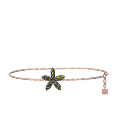 Yasemin Çiçeği Bilezik - Peridot 925 ayar siyah rodyum kaplama gümüş bilezik (40 cm rose altın rolo zincir) #1j2nlif
