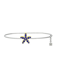 Lab safir 14 ayar altın bilezik (40 cm gümüş rolo zincir)