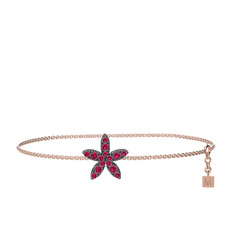 Yasemin Çiçeği Bilezik - Rodolit garnet 925 ayar siyah rodyum kaplama gümüş bilezik (40 cm rose altın rolo zincir) #1kwi9pn