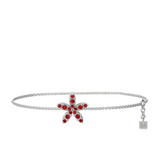 Garnet 18 ayar beyaz altın bilezik (40 cm beyaz altın rolo zincir)