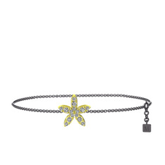 Yasemin Çiçeği Bilezik - Swarovski 8 ayar altın bilezik (40 cm gümüş rolo zincir) #1tl261x