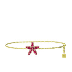 Rodolit garnet 925 ayar rose altın kaplama gümüş bilezik (40 cm altın rolo zincir)