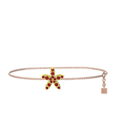Garnet 14 ayar altın bilezik (40 cm rose altın rolo zincir)