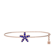 Yasemin Çiçeği Bilezik - Lab safir 8 ayar rose altın bilezik (40 cm gümüş rolo zincir) #ec2h7a