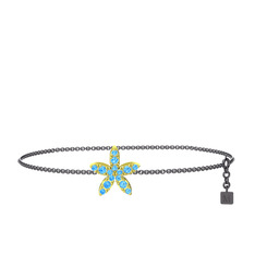 Yasemin Çiçeği Bilezik - Akuamarin 18 ayar altın bilezik (40 cm gümüş rolo zincir) #h4sawt