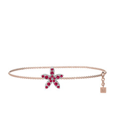 Rodolit garnet 14 ayar beyaz altın bilezik (40 cm rose altın rolo zincir)