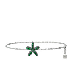 Yasemin Çiçeği Bilezik - Yeşil kuvars 925 ayar siyah rodyum kaplama gümüş bilezik (40 cm gümüş rolo zincir) #uqk49h