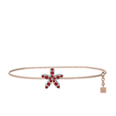 Yasemin Çiçeği Bilezik - Garnet 18 ayar beyaz altın bilezik (40 cm rose altın rolo zincir) #ywou1t
